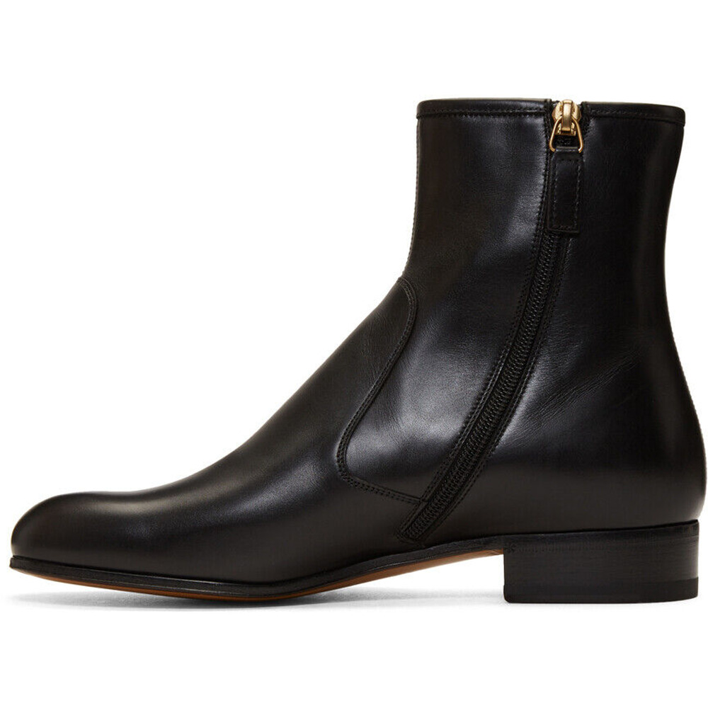 Gucci Mens Bonny Black Leather White Red Web Logo Chelsea Zipper Boots G 8 9 - Picture 7 of 12
